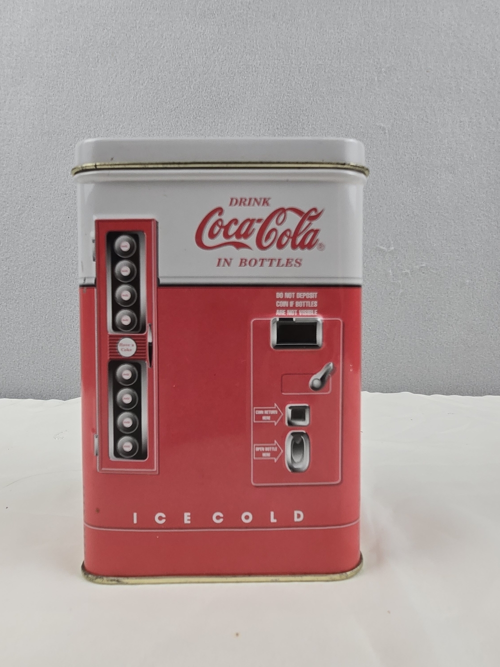Coca-Cola Vintage Vending Machine Metal Storage Tin Canister With Lid